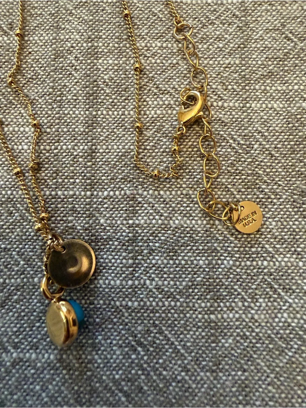 Vintage Gold Filled Chain Necklace with Turquoise Charm and C charm - Picture 7 of 8